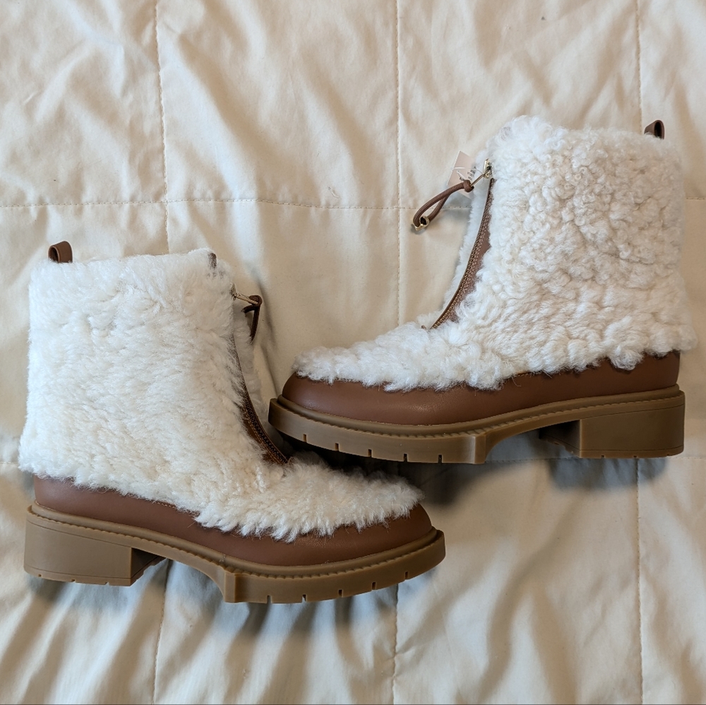 Coach Leona Shearling Boot brown white women's size 7B